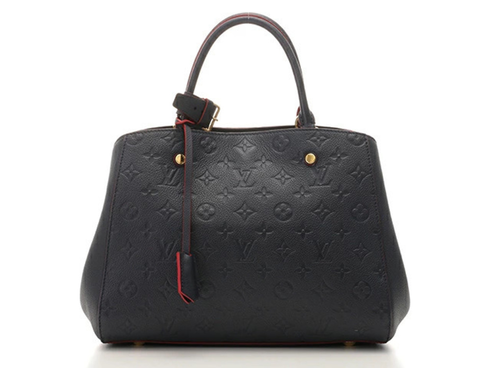 LOUIS VUITTON Montaigne Handbag Monogram Empreinte Marine Blue Rouge Red